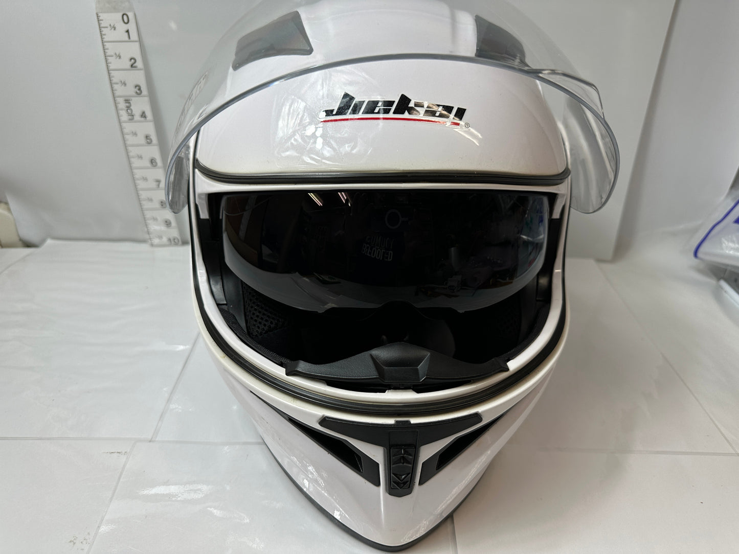 Jiekai JK-902 ミラーシールド付き システムヘルメット XL 61-62cm ジェット フルフェイス フリップアップ バイク オートバイ ホワイト 9/16