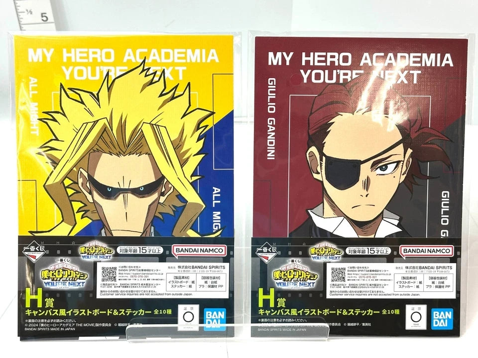 一番くじ 僕のヒーローアカデミア THE MOVIE ユアネクスト H賞 キャンバス風 イラストボード＆ステッカー 全10種 コンプリートセット 緑谷出久 爆豪勝己 オールマイト 他 4/3