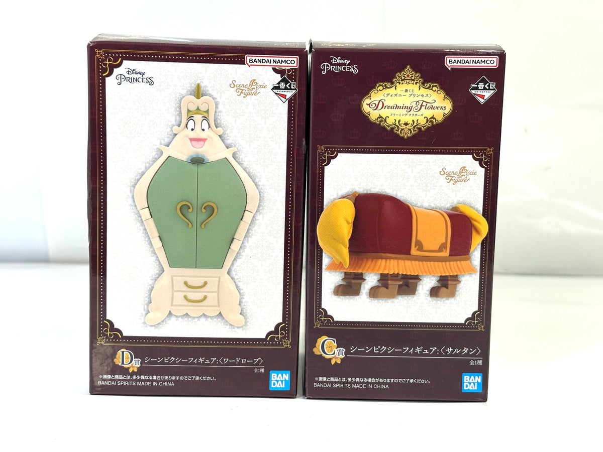 開封済み・未使用品 バンダイ 一番くじ ディズニープリンセス Dreaming Flowers シーンピクシーフィギュア C賞 サルタン D賞 ワードローブ 2個セット 9/28