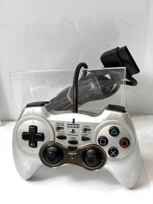 【PS/PS2】HORI ホリパッド シルバー 有線コントローラー 連射機能 アナログ
