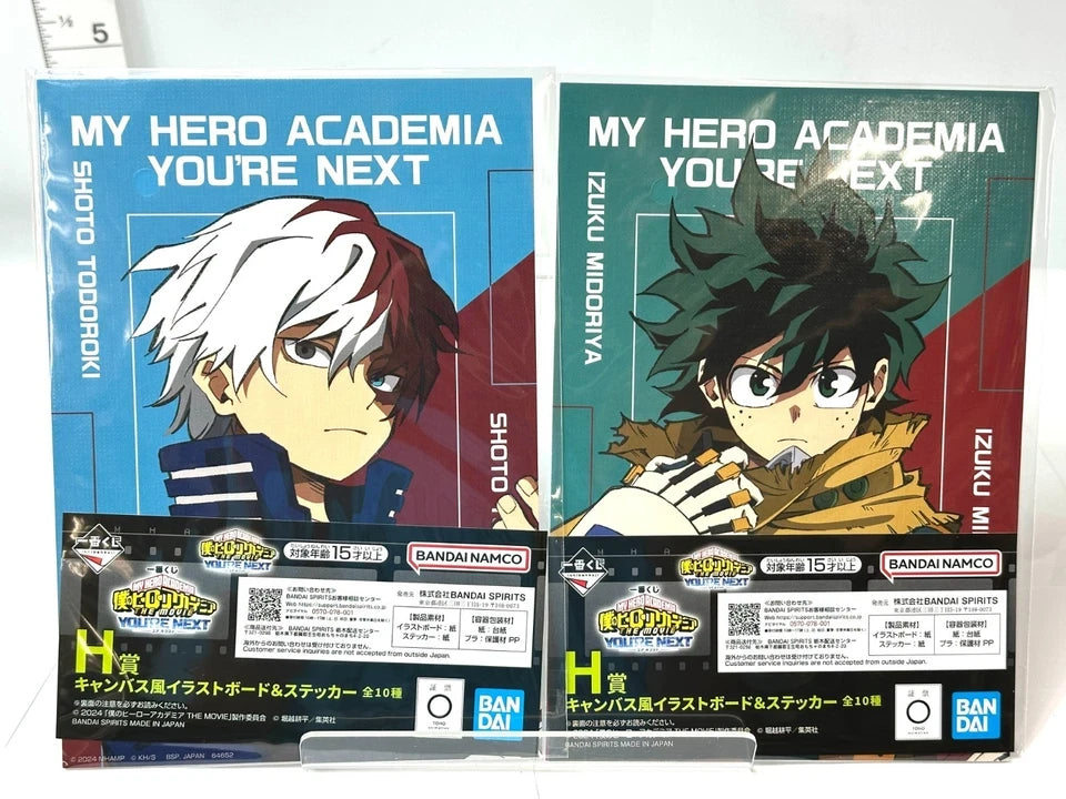 一番くじ 僕のヒーローアカデミア THE MOVIE ユアネクスト H賞 キャンバス風 イラストボード＆ステッカー 全10種 コンプリートセット 緑谷出久 爆豪勝己 オールマイト 他 4/3