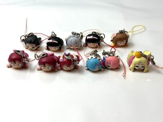 現状品 アニメキャラ寝そべりプチフィギュア ストラップ まとめセット レム ラム 黒澤ダイヤ 渡辺曜 国木田花丸 2/16